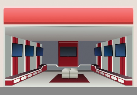 showroom with tv in shop, vectorのイラスト素材