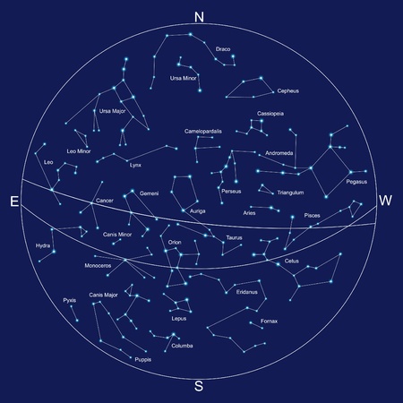 sky map and constellations with titles, vectorのイラスト素材