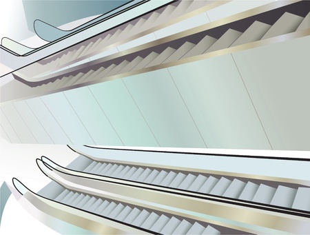 many escalators indoor, view from above, vectorのイラスト素材