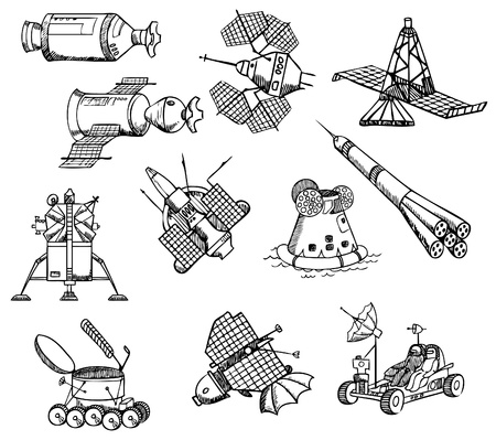 many different spacecrafts, vectorのイラスト素材