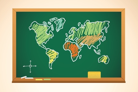 school background with geography map drawing on blackboard, vectorのイラスト素材