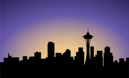 silhouette of Seattle city, USA, vectorのイラスト素材