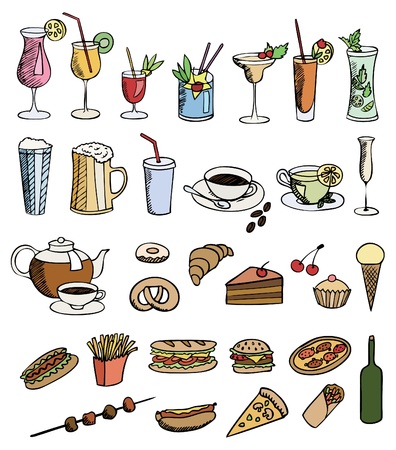 food and drink color vector setのイラスト素材
