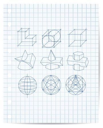 scheme of geometrical objects on copybook paper vectorのイラスト素材