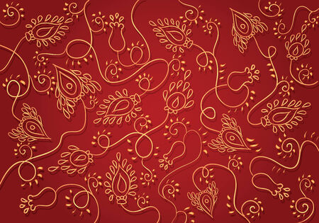 gold on red floral pattern, east style, vectorのイラスト素材