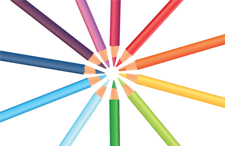 multicolored rainbow pencils in a circle, vectorのイラスト素材