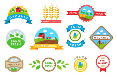 Organic healthy food stickers vectorのイラスト素材