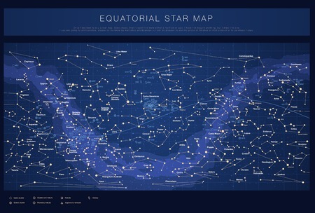 High detailed star map with names of stars contellations and Messier objects colored vector