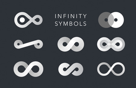 infinity monochrome symbols vector set on blackのイラスト素材