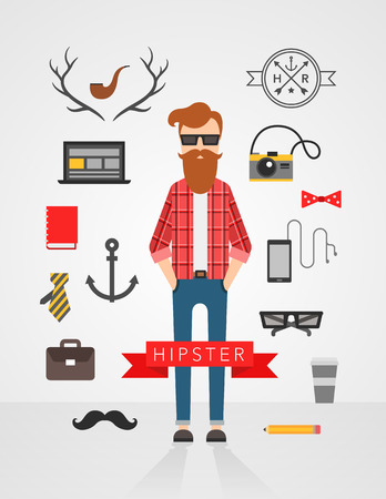 hipster character flat vector setのイラスト素材