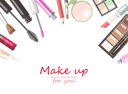 Makeup beauty products flat vector background templateのイラスト素材