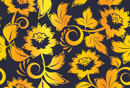 Golden khokhloma russian vintage seamless pattern vectorのイラスト素材
