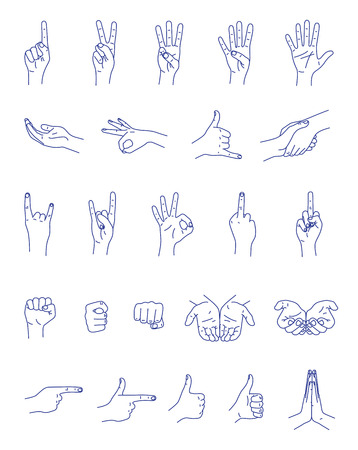 Hand gestures contour vector setのイラスト素材