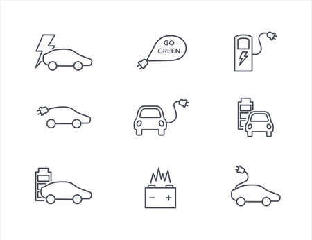 Electrocar thin vectro icons. Eco enegry conceptのイラスト素材