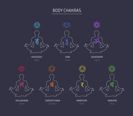 Chakras energy lotus pose human vector setのイラスト素材