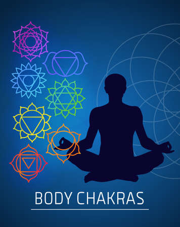Chakras energy lotus pose human vector setのイラスト素材