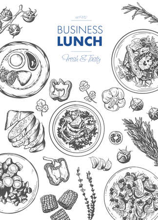 Restaurant lunch menu template. Linear graphic. vector illustrationのイラスト素材