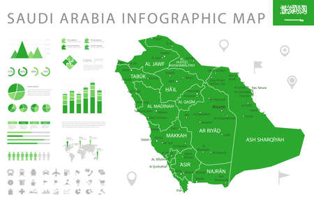 Saudi Arabia infographic map and flag - vector illustrationのイラスト素材