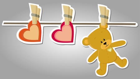  cute bear on string like laundry  Valentine illustration  のイラスト素材