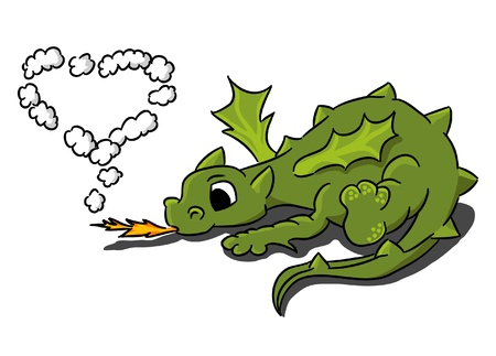 Cartoon small dragon with heart of smoke のイラスト素材