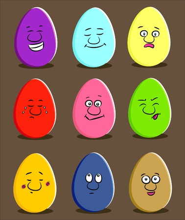 Cartoon funny easter eggs with expressionsのイラスト素材