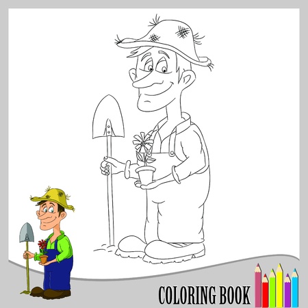 Coloring book - gardener のイラスト素材