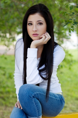 Sexy trendy brunette womanの写真素材