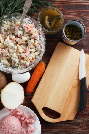 Preparing traditional New Year s fodd - salad Olivierの写真素材