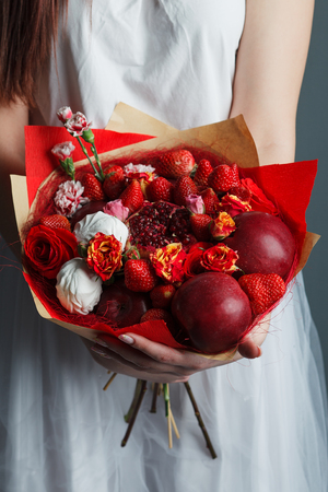 edible bouquet of berries and fruitsの写真素材
