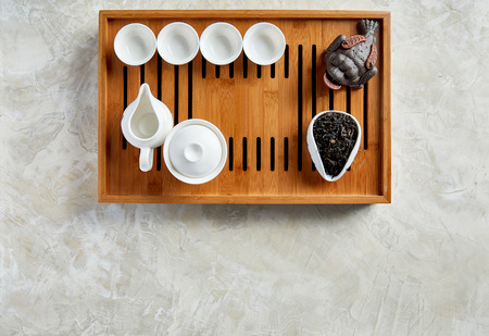 Tea ceremony. Overhead view of tea ceremonyの写真素材