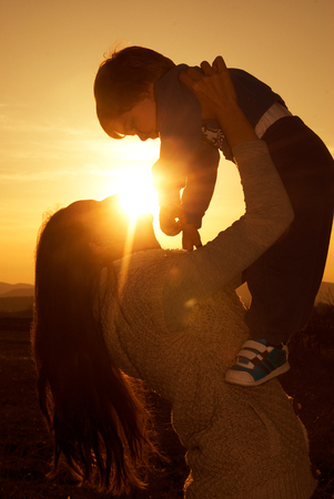 Family sunsetの写真素材