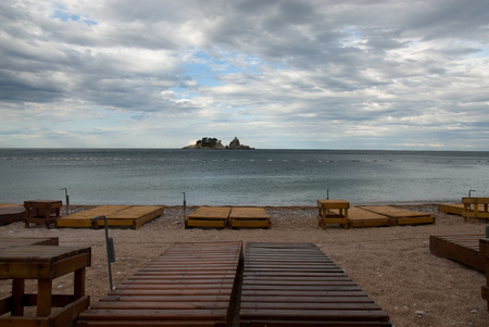View of the beach and rocky island in the Petrovacの写真素材