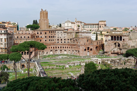 Panoramic view of Trajan's Market in Via dei Fori Imperiali (Rome)の写真素材