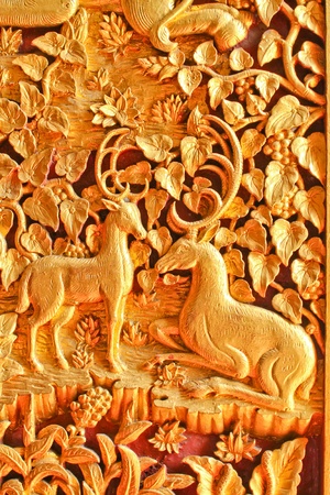 deer in Thai style paintingの写真素材