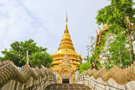 stair up to golden pagodaの写真素材