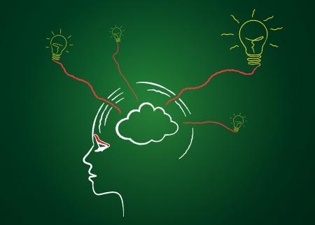 Abstract drawing with chalk on a blackboard  Represents a human head in the thinking process  The concept of brainstorming and idea のイラスト素材