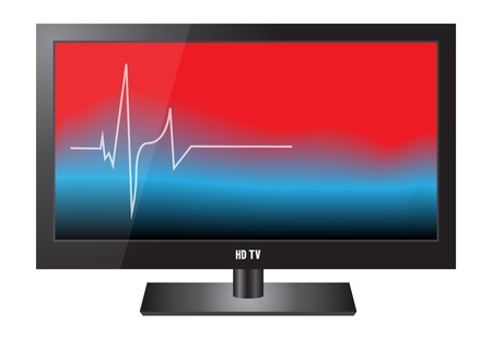 A large flat screen on white  Colorful display shows a heartbeatのイラスト素材