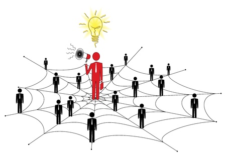 Network marketing is based on the transfer of ideas and information. Drawing represents a concept of network marketing as a spider net.のイラスト素材