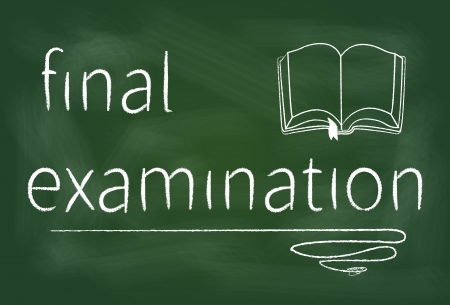 Final examination text on a green blackboard written with chalk - illustration.の写真素材