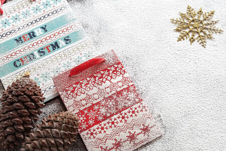 Christmas paper bags and cookiesの写真素材