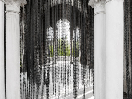 Monastery of Santa Maria de las Cuevas. La Cartuja, Sevilla, Spain. Olaf Nicolai \ "black pearls curtain \" 2004. Produced for the one contemporary art biennial of sevilleのeditorial素材