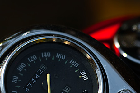Motorcycle speedometer closeup viewの写真素材