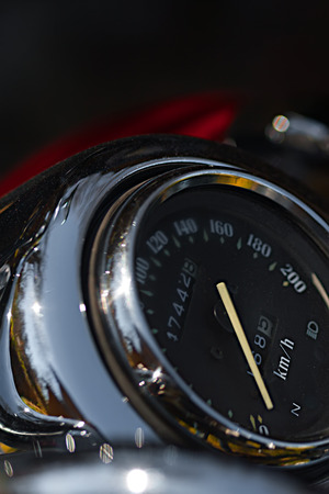 Motorcycle speedometer closeup viewの写真素材