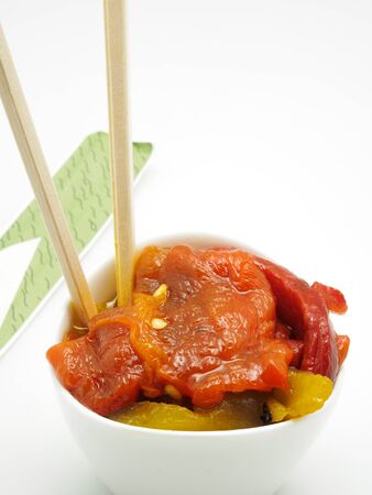 Close up of roasted pepper salad. Fusion styleの写真素材