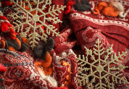 Christmas decoration, snowflakes on red background
