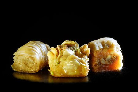 Arabian Baklava on black backgroundの写真素材