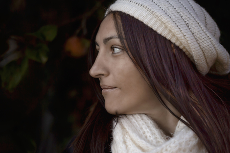 Face of a beautiful girl on a cold dayの写真素材