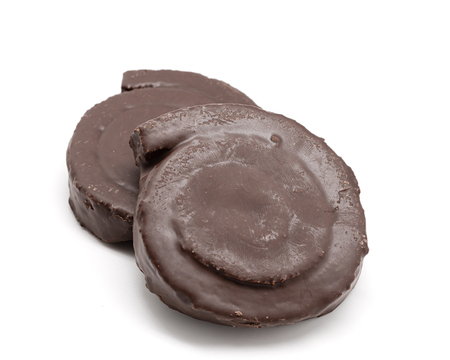 Biscuits of chocolate isolated on white backgroundの写真素材