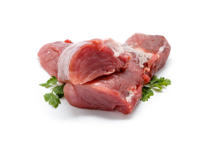 Pieces of fresh raw pork tenderloinの写真素材