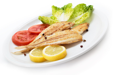 Grilled vegetables and wedge sole. Spanish sole fishの写真素材